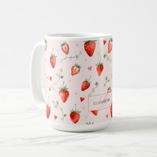 Berry Sweet Botanical Pink Hearts Monogramm Kaffeetasse (Vorderseite Links)