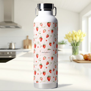 Berry Sweet Botanical Pink Hearts Monogramm Trinkflasche