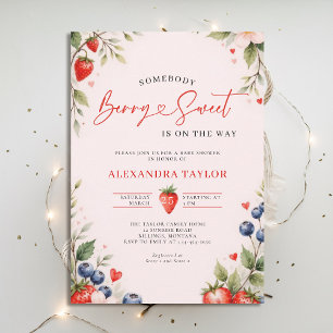 Berry Sweet Botanische Beeren Rosa Babyparty Einladung