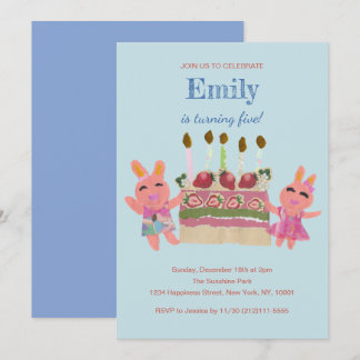 Berry Sweet Bunny Buddies| Blue Birthday Einladung