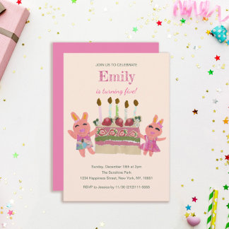 Berry Sweet Bunny Buddies| Rosa Geburtstag Einladung