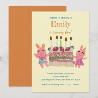 Berry Sweet Bunny Buddies| Yellow Birthday Einladung