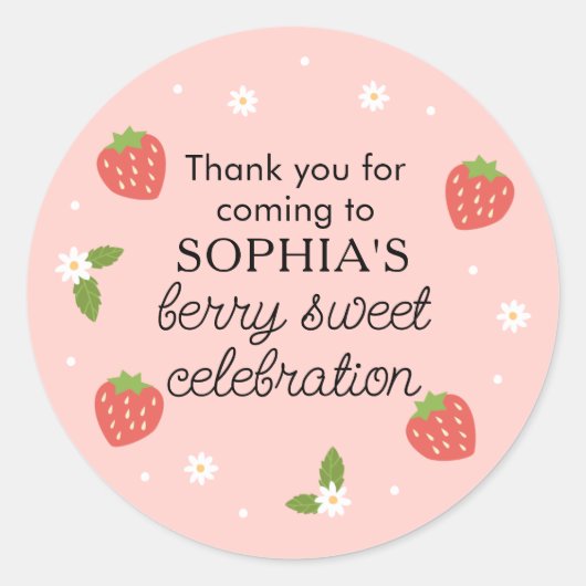 Berry Sweet Celebration Strawberry Birthday Party Runder Aufkleber (Vorderseite)