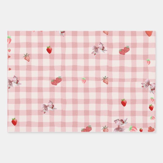 Berry Sweet Checkered Pattrenbogen Coquette Geschenkpapier Set (Vorderseite 2)