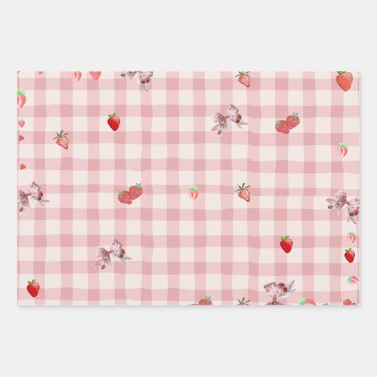 Berry Sweet Checkered Pattrenbogen Coquette Geschenkpapier Set (Vorderseite)