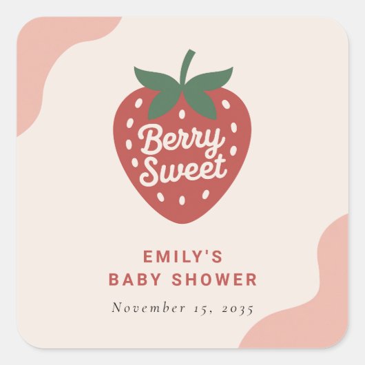 Berry Sweet Cute Baby Shower Quadratischer Aufkleber (Vorderseite)