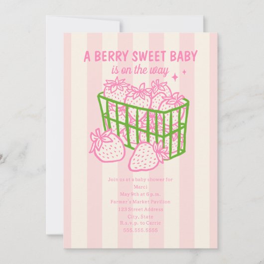 Berry Sweet Doodle Pink Green Girl Baby Dusche Einladung (Vorderseite)