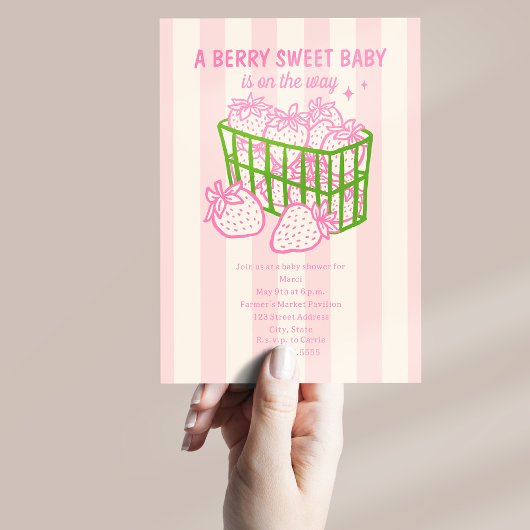 Berry Sweet Doodle Pink Green Girl Baby Dusche Einladung