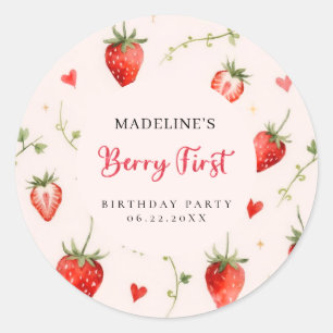 Berry Sweet Erdbeer-Bogen Sommer 1. Geburtstag Runder Aufkleber