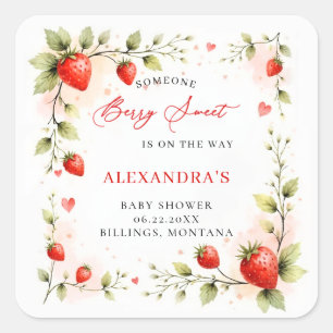 Berry Sweet Erdbeer-Garten Sommer-Baby-Party Quadratischer Aufkleber
