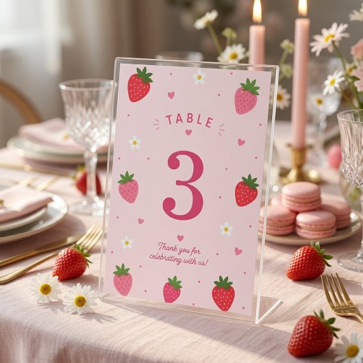 Berry Sweet Erdbeer Geburtstag Rosa Tischnummer