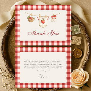 Berry Sweet Erdbeer Gingham Rot Babyparty Dankeskarte