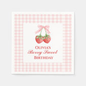 Berry Sweet Erdbeere Geburtstag Pink Bow Gingham Serviette (Vorderseite)