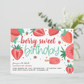Berry Sweet Erdbeere Geburtstagsparty Einladung (Stehend Vorderseite)