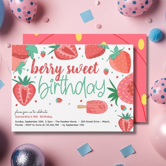 Berry Sweet Erdbeere Geburtstagsparty Einladung