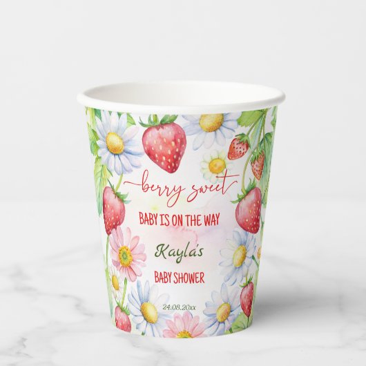 Berry Sweet Erdbeeren Babydusche bedruckt Pappbecher (Vorderseite)