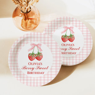 Berry Sweet Erdbeeren Geburtstag Rosa Schleife Gin Pappteller