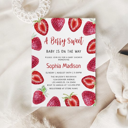 Berry Sweet | Erdbeerfrüchte Babydusche Einladung