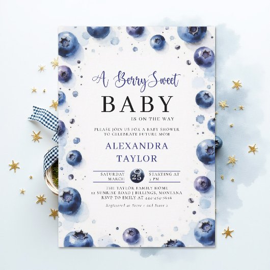 Berry Sweet Farmhouse Chic Blueberries Baby Shower Einladung