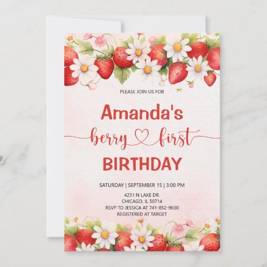 Berry Sweet First Birthday Einladung (Vorderseite)