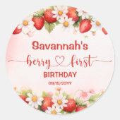 Berry Sweet First Birthday Runder Aufkleber (Vorderseite)