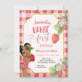 Berry Sweet FIRST Strawberry Birthday Girl Party Einladung (Vorderseite)