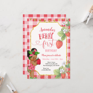 Berry Sweet FIRST Strawberry Birthday Girl Party Einladung