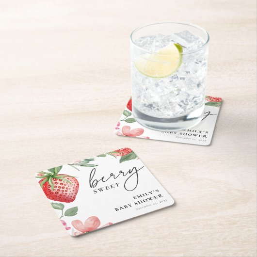 Berry Sweet Floral Baby Dusche Rechteckiger Pappuntersetzer (Vor Ort)