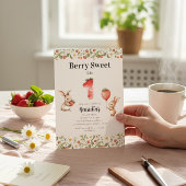 Berry Sweet Floral Bunny Strawberry First Birthday Einladung