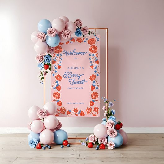 Berry Sweet Floral Strawberry Begrüßung Baby Dusch Banner