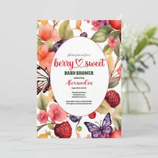 Berry Sweet Fruit Baby Dusche Einladung (Stehend Vorderseite)