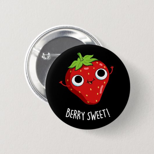 Berry Sweet Funny Strawberry Pun Dark BG Button (Vorne & Hinten)