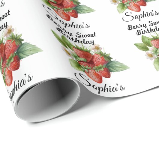 Berry Sweet Geburtstag Custom Strawberry Geschenkpapier (Rolleneckpunkt)