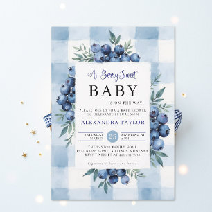 Berry Sweet Gingham Blaubeeren Babyparty Einladung