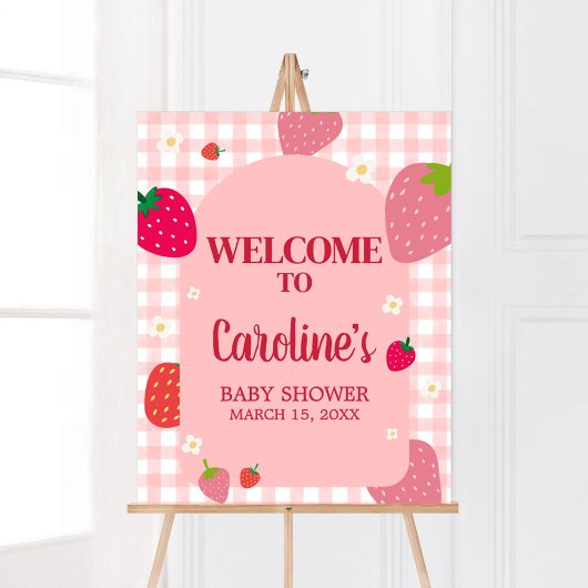 Berry Sweet Gingham Strawberry Baby Dusche Willkom Poster