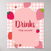 Berry Sweet Gingham Strawberry Baby Shower Drinks Poster (Vorne)