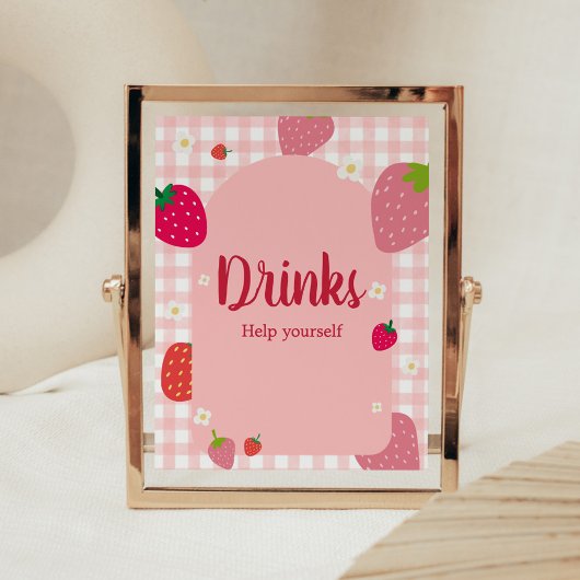 Berry Sweet Gingham Strawberry Baby Shower Drinks Poster