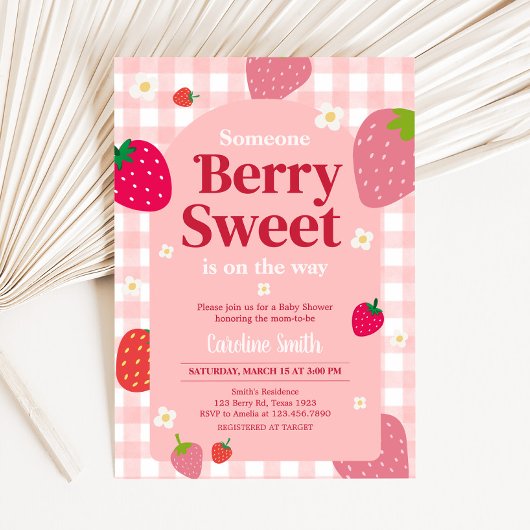 Berry Sweet Gingham Strawberry Baby Shower Einladung