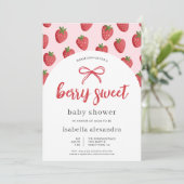Berry Sweet Girl Pink Bow Strawberry Baby Dusche Einladung (Stehend Vorderseite)