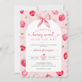 Berry Sweet Girl QR Code All in One Baby Shower Einladung