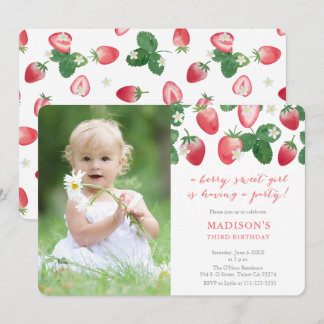 Berry Sweet Girl Strawberries Geburtstagsfeier Fot Einladung