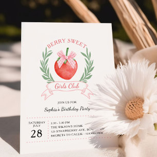Berry Sweet Girls Club Erdbeer-Schleifen-Geburtsta Einladung