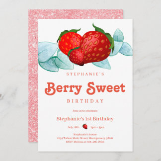 Berry Sweet Glitzy 1. Geburtstags-Party Einladung
