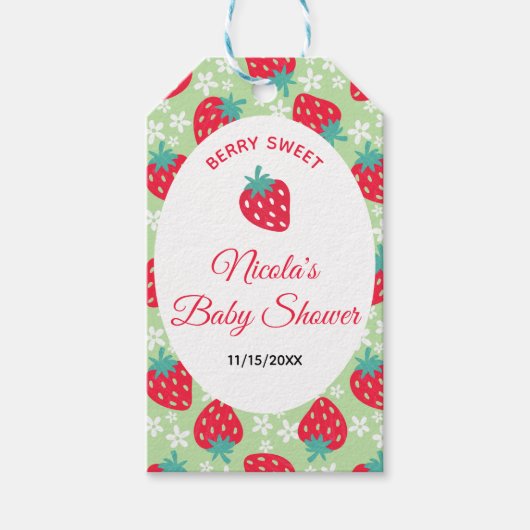 Berry Sweet Green Strawberry Baby Shower Geschenkanhänger (Vorderseite)