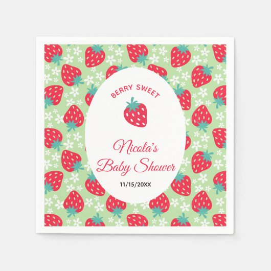 Berry Sweet Green Strawberry Baby Shower Serviette (Vorderseite)