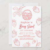 Berry Sweet handgezeichnet Starawberry 1. Geburtst Einladung (Vorderseite)