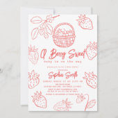 Berry Sweet handgezeichnet Strawberry Girl Babydus Einladung (Vorderseite)