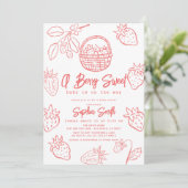 Berry Sweet handgezeichnet Strawberry Girl Babydus Einladung (Stehend Vorderseite)