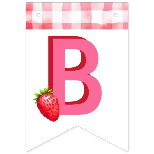 Berry Sweet Liebe Strawberry Gingham Pink Red Bach Wimpelkette (Erste Fahne)