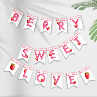 Berry Sweet Liebe Strawberry Gingham Pink Red Bach Wimpelkette